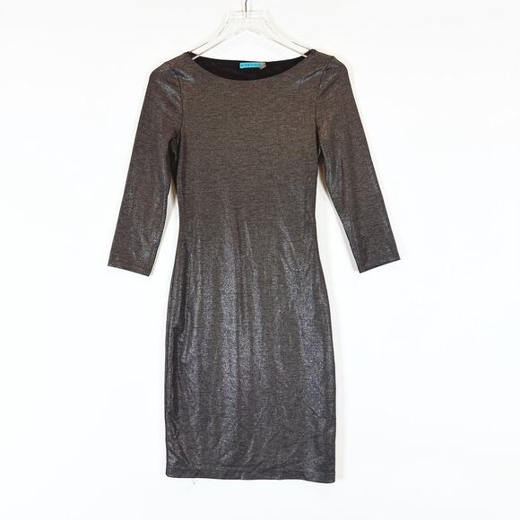 Alice + Olivia Long Sleeve Metallic Mesh Cut Out Mini Dress Womens 4 Party Glam - Picture 2 of 6